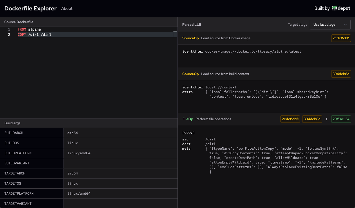 Example of a basic copy in BuildKit LLB