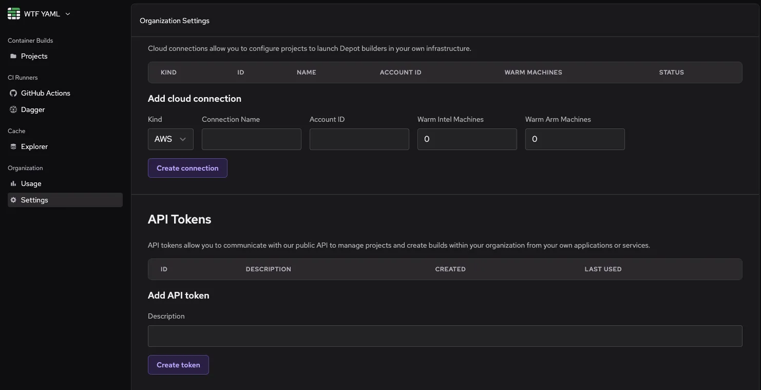 Depot Organization Settings