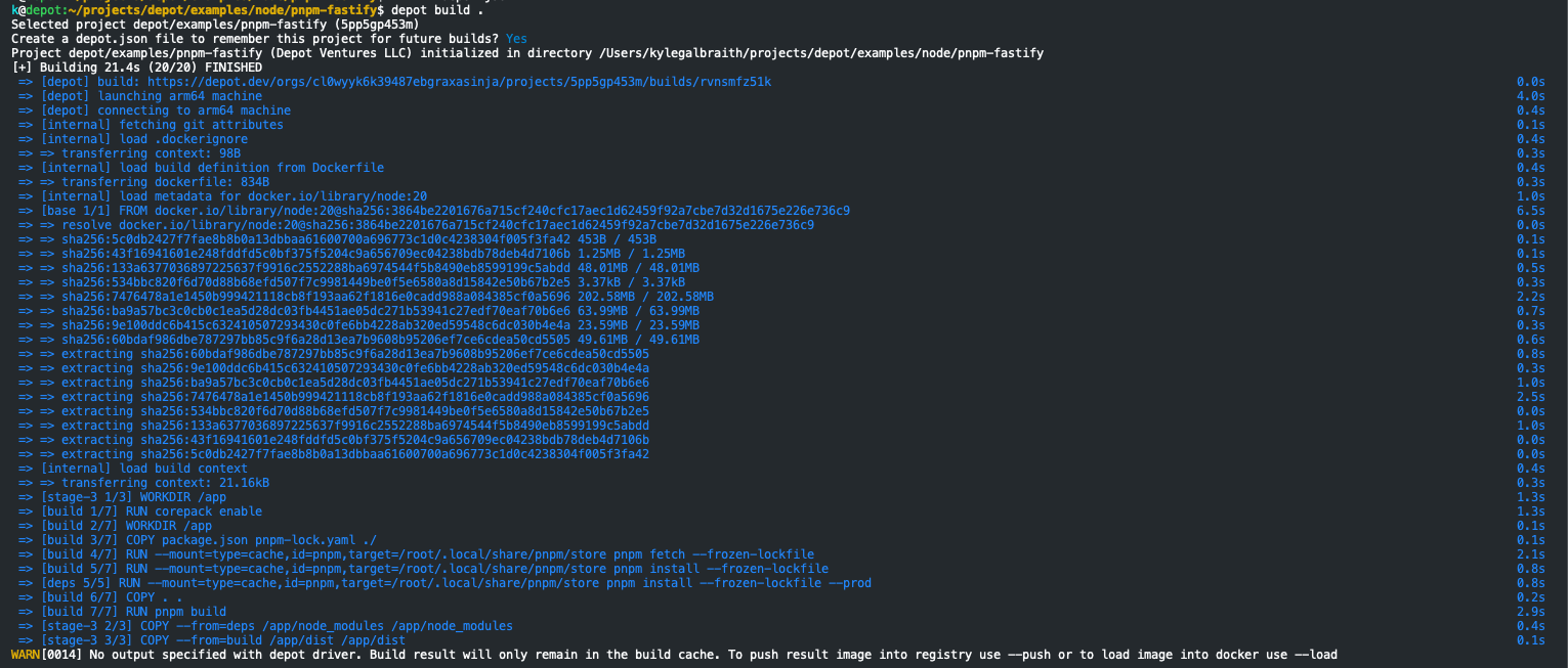 First Docker image build of node/pnpm-fastify example project