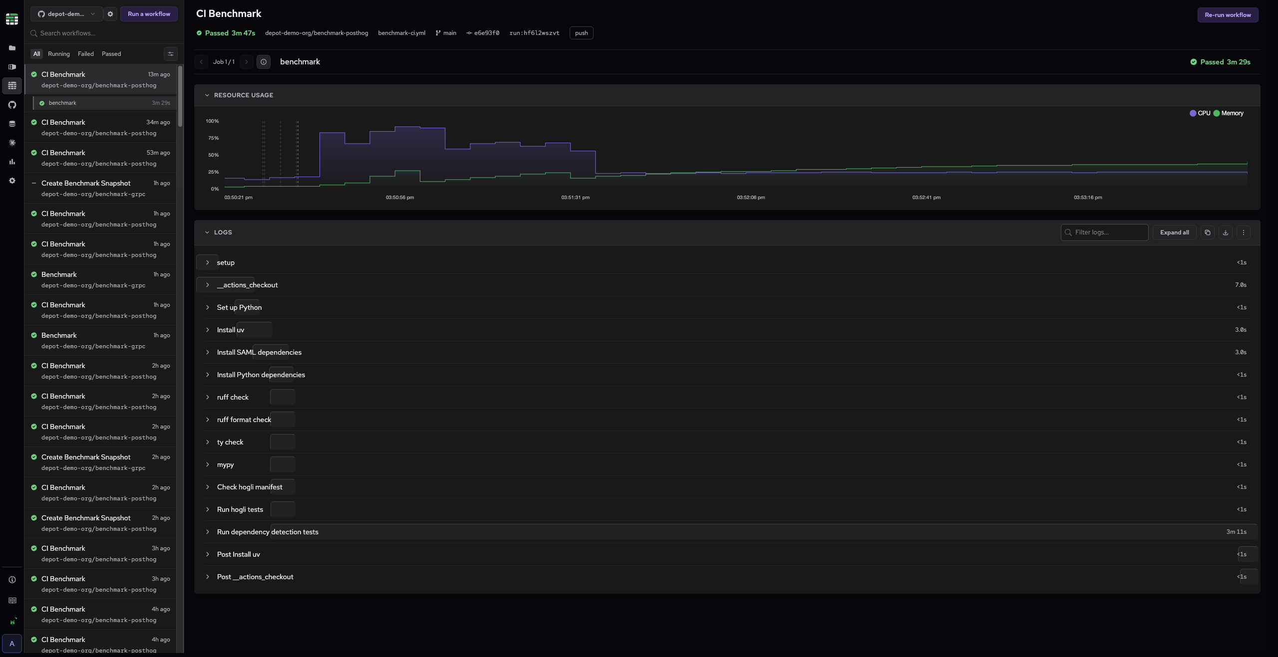 Depot CI workflow runs