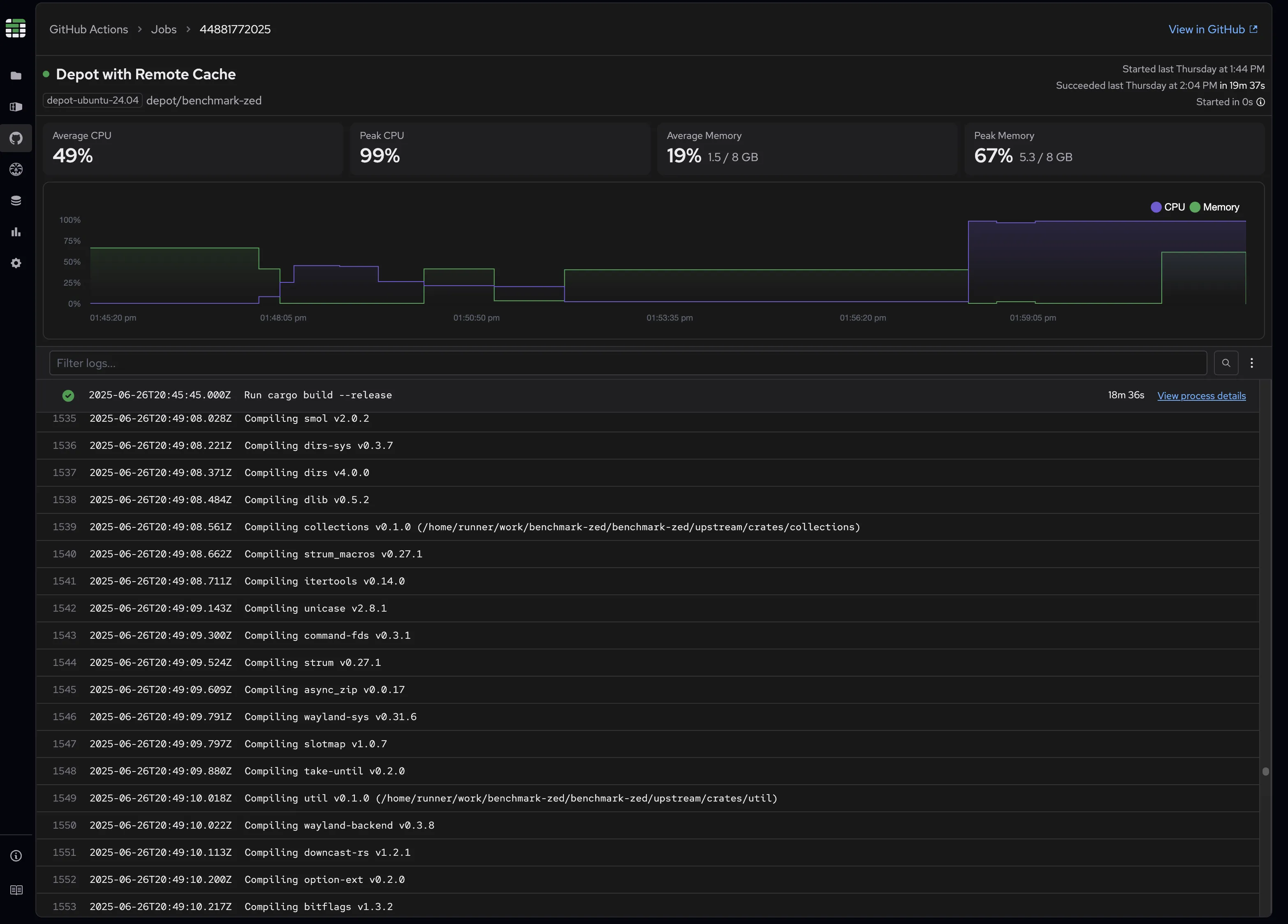 Overview of the GitHub Actions job details page