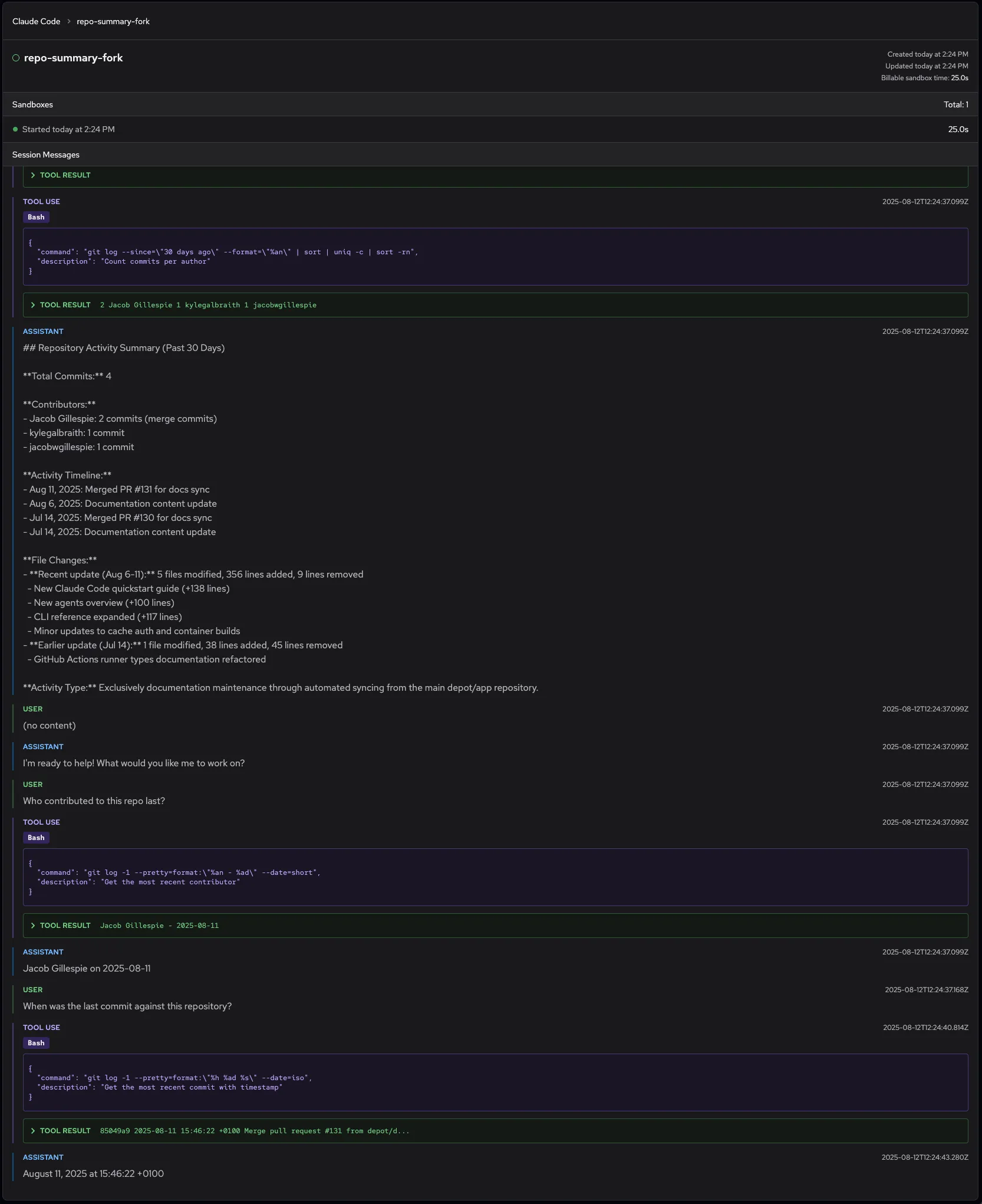 Remote Claude Code in Depot, forked session