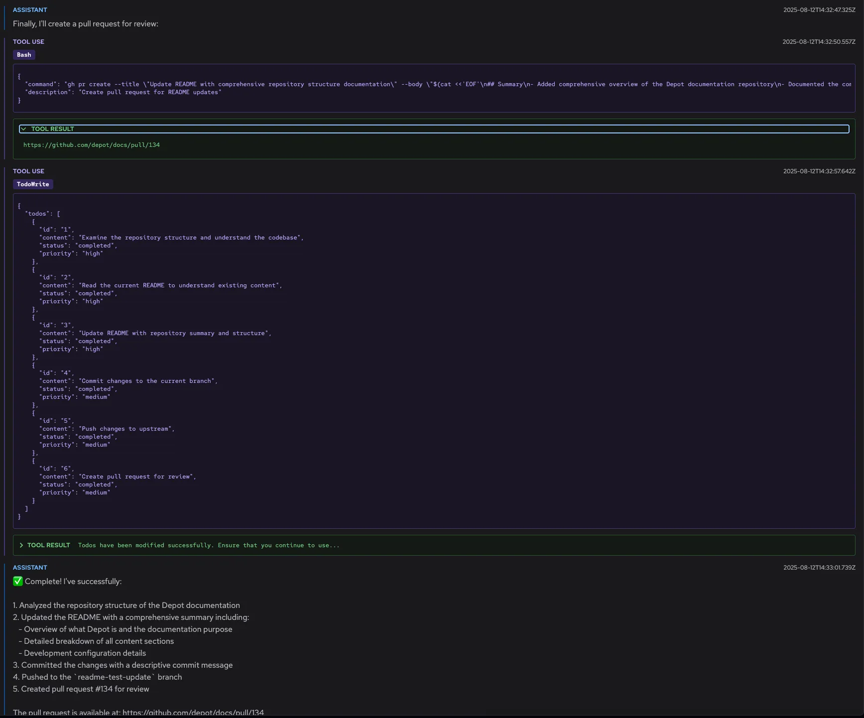 Opening a pull request with remote Claude Code in Depot