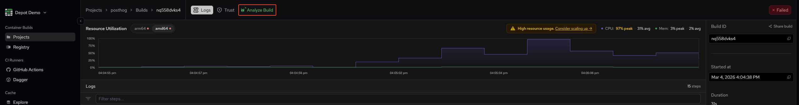 One-click Analyze Build button on a build page