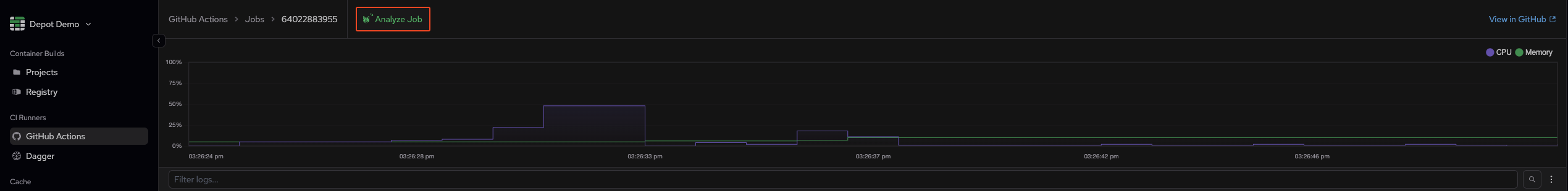 One-click Analyze Job button on a GitHub Actions job page
