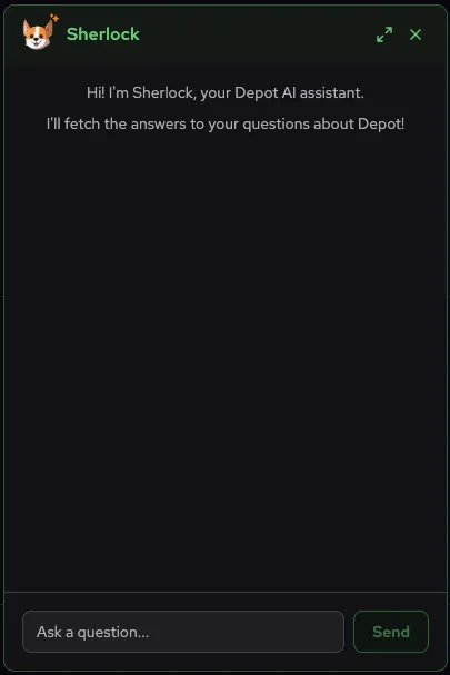 Sherlock AI chat modal showing question input and response