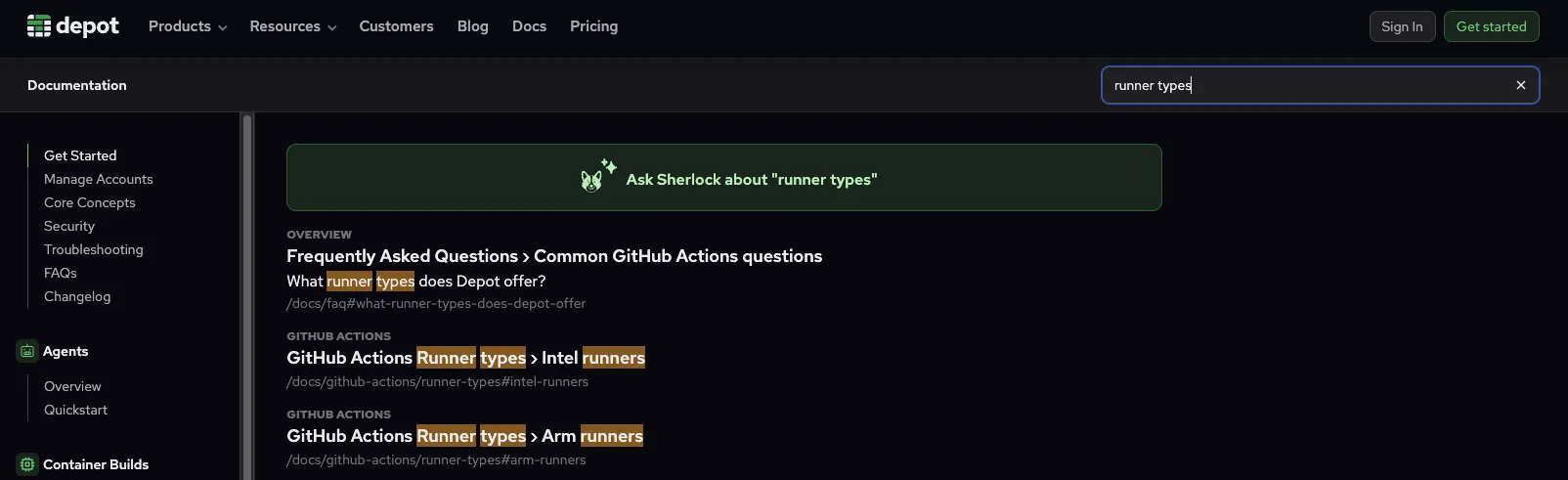 Banner offering to switch from search results to Sherlock AI assistant